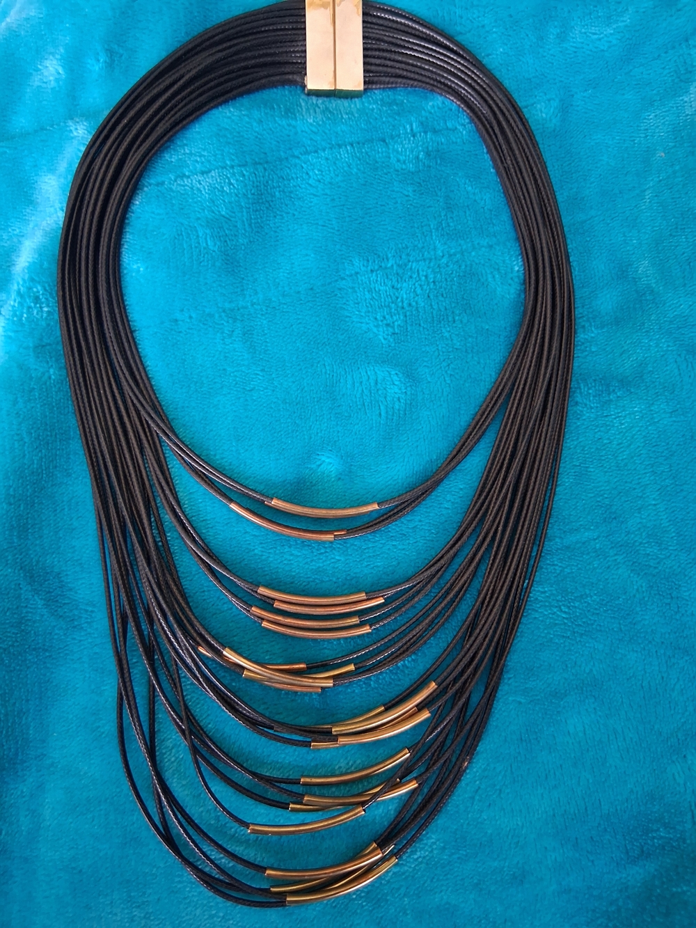 Multi-Strand Black and Gold Layered Necklace